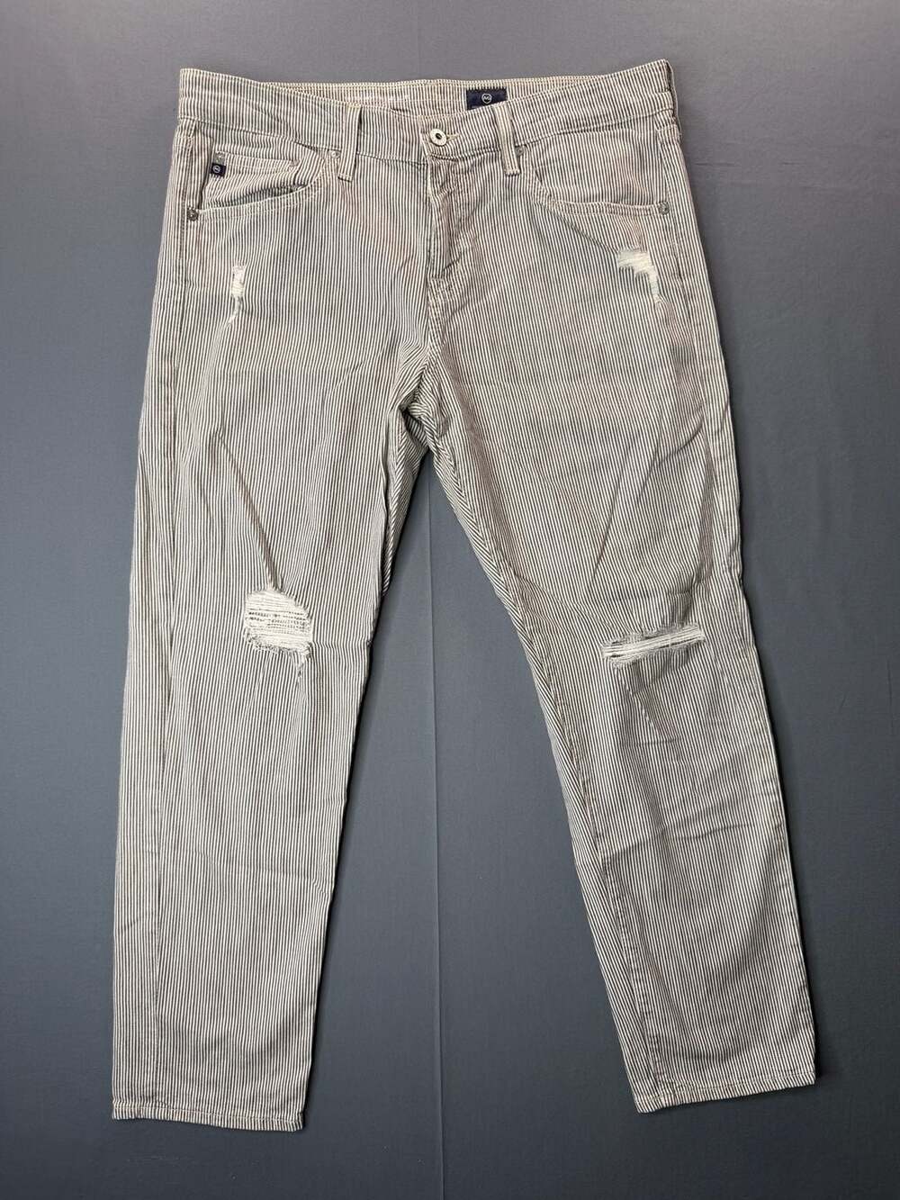 AG Adriano Goldschmied The Ex-Boyfriend Slim Striped Distressed Denim Jeans 31R